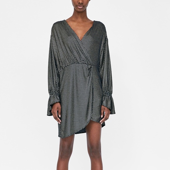 zara shimmery wrap dress